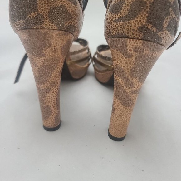 BCBGirls Animal Print Leather T-strap Sparkly Platform Heels 8.5B - Picture 13 of 13